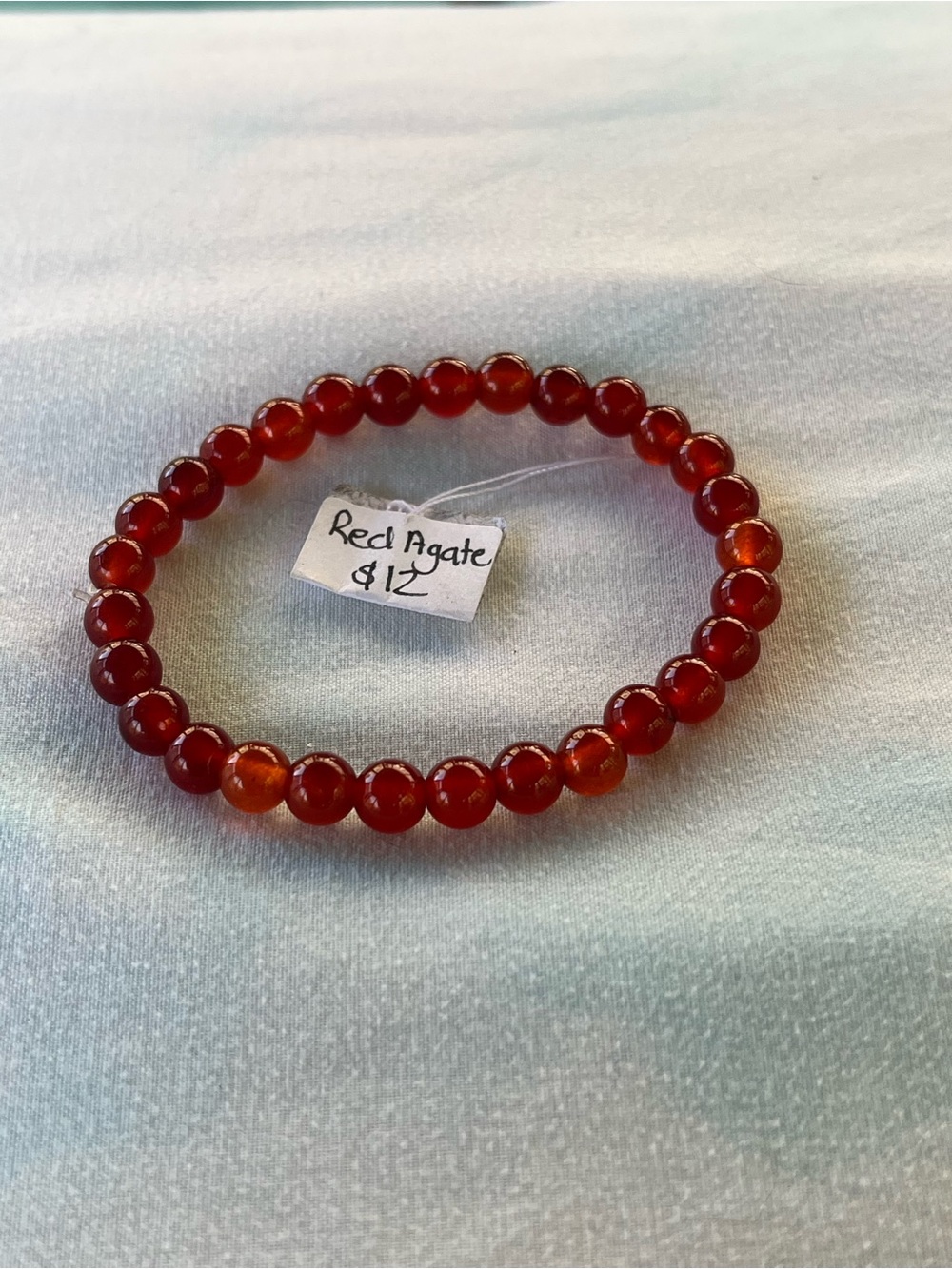 Handmade Red Agate Beaded Stretch Bracelet - Red Agate
